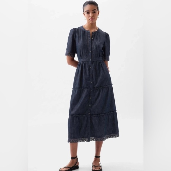 GAP Dresses & Skirts - NWT Gap Lace Denim Midi Navy Dress Size Small (#873499)